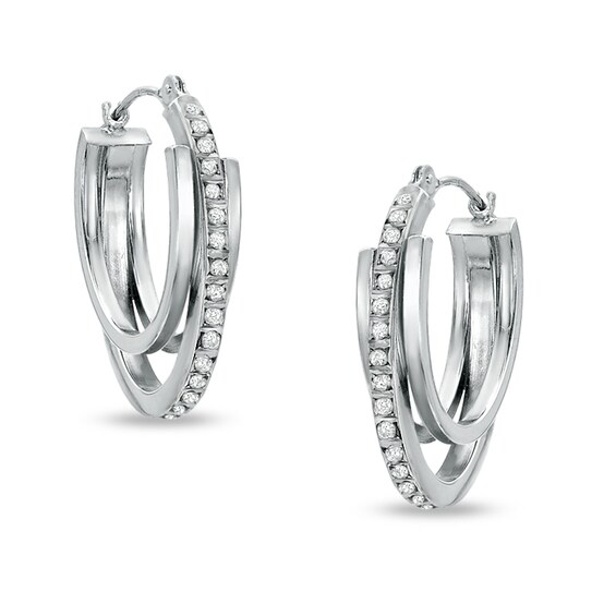 Diamond Fascinationâ¢ Triple Oval Hoop Earrings in 14K White Gold