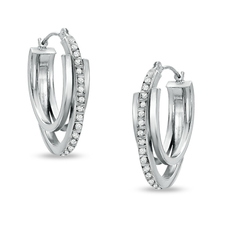 Main Image 1 of Diamond Fascination™ Triple Oval Hoop Earrings in 14K White Gold