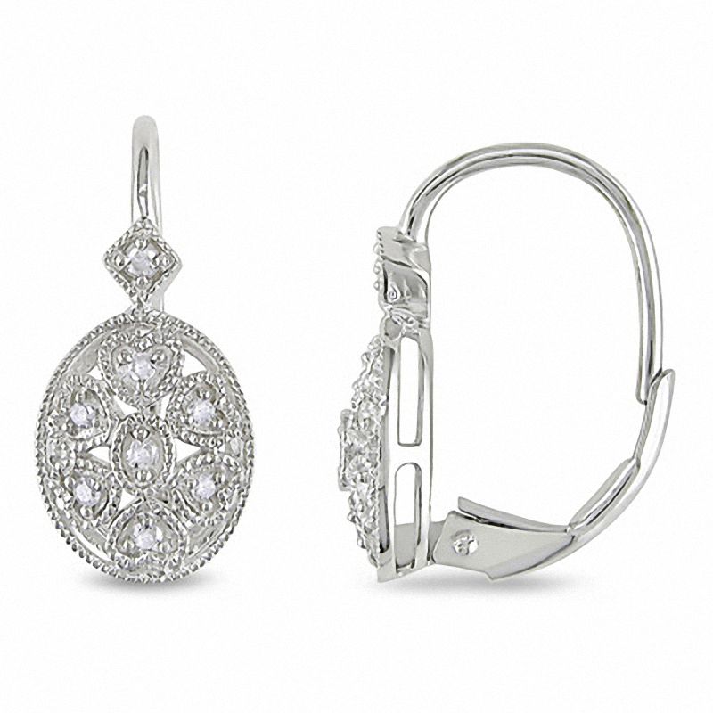 1 8 Ct T W Diamond Filigree Leverback Earrings In Sterling Silver T W Diamond Filigree Leverback Earrings In Sterling Silver