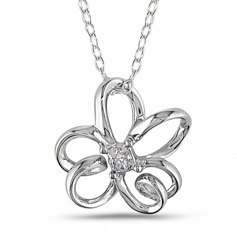 Diamond Accent Open Flower Pendant in Sterling Silver