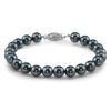 Thumbnail Image 0 of 5.5 - 6.0mm Dyed Black Cultured Akoya Pearl Bracelet with 14K White Gold Clasp - 7.5"