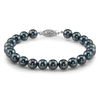 Thumbnail Image 1 of 5.5-6.0mm Dyed Black Akoya Cultured Pearl Bracelet with 14K White Gold Clasp-7.5"