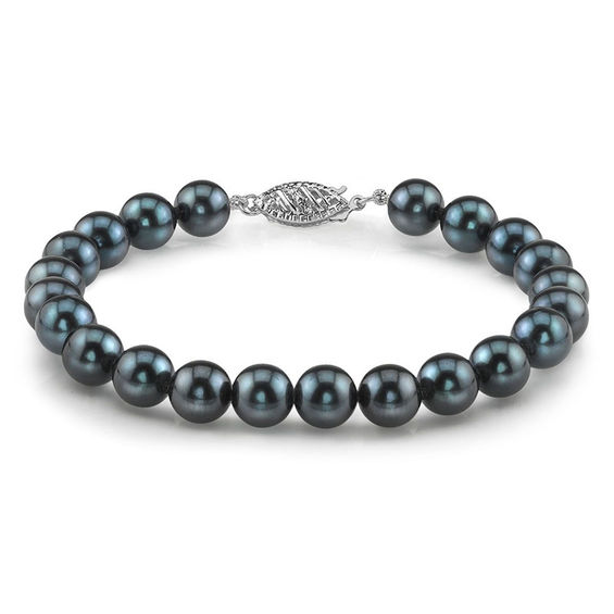 7.5-8" AAA 10-11mm natural Tahitian Black pearl bracelets 14k GOLD CLASP 