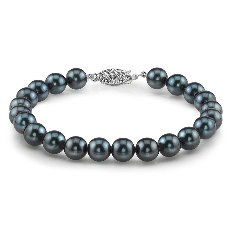 5.5 - 6.0mm Dyed Black Cultured Akoya Pearl Bracelet with 14K White Gold Clasp - 7.5"