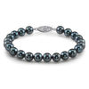 Thumbnail Image 1 of 7.0-7.5mm Dyed Black Akoya Cultured Pearl Bracelet with 14K White Gold Clasp-7.5"