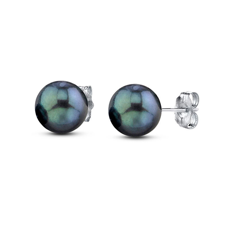 Main Image 1 of 7.0-7.5mm Dyed Black Akoya Cultured Pearl Stud Earrings in 14K White Gold