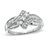 Thumbnail Image 1 of 1/3 CT. T.W. Diamond Three Stone Swirl Bypass Ring in 10K White Gold