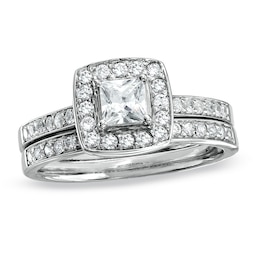 3/4 CT. T.W. Princess-Cut Diamond Framed Bridal Set in 14K White Gold