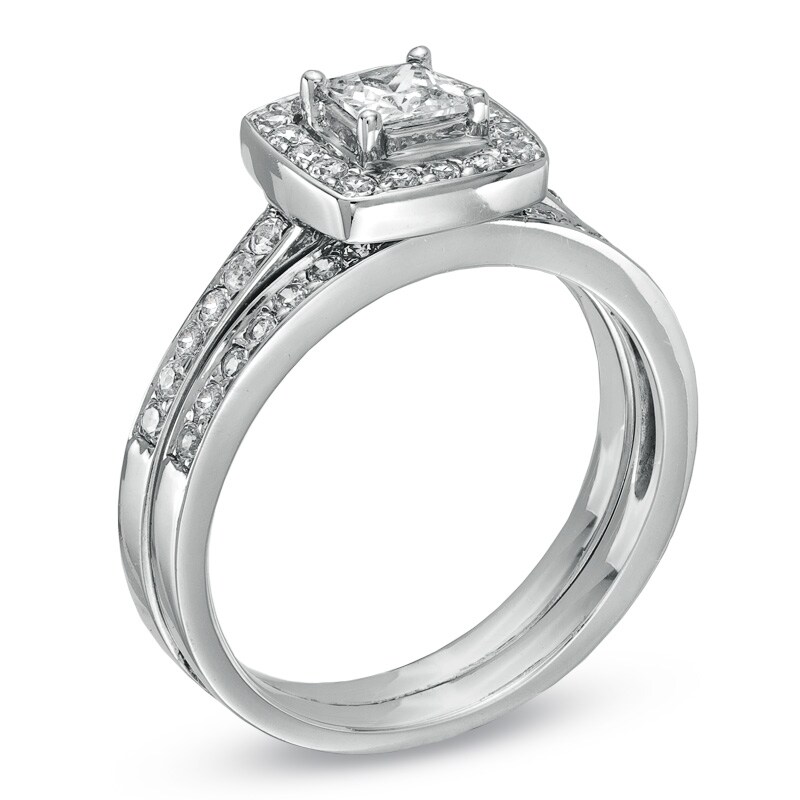 Main Image 2 of 3/4 CT. T.W. Princess-Cut Diamond Framed Bridal Set in 14K White Gold
