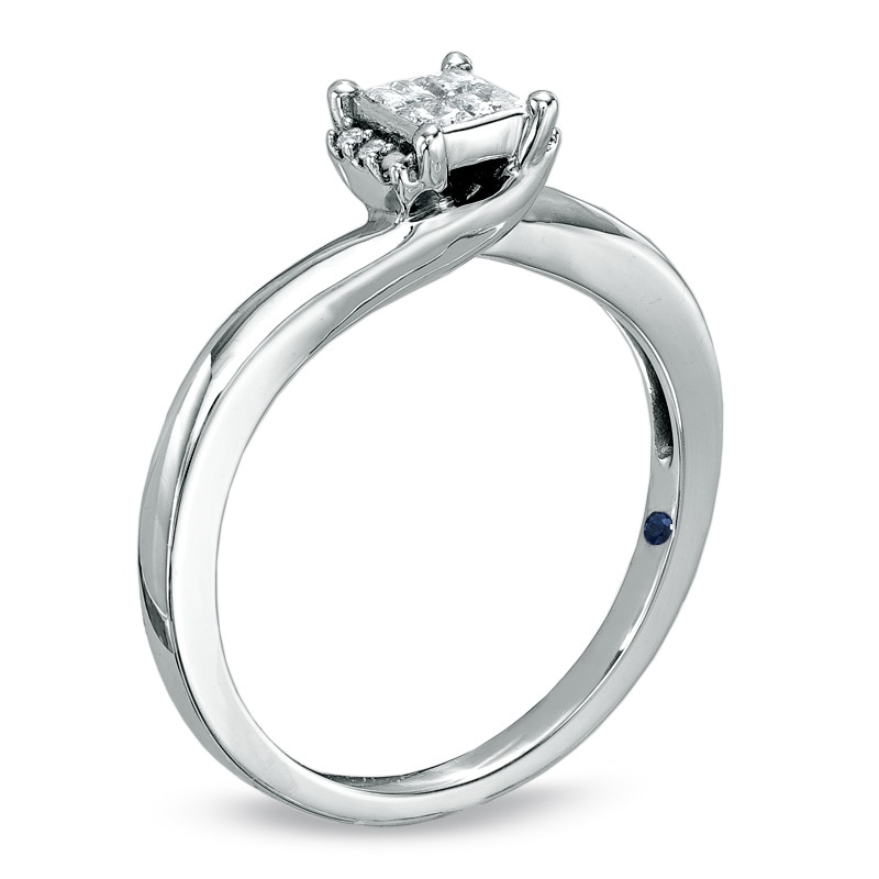Main Image 2 of Cherished Promise Collection™ 1/5 CT. T.W. Quad Princess-Cut Diamond Promise Ring in 10K White Gold