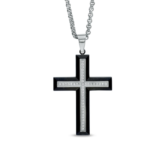 1/4 CT. T.w. Diamond Cross Pendant in Two-Tone Stainless Steel - 24"