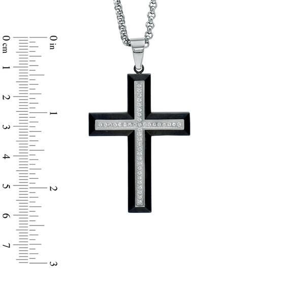 1/4 CT. T.w. Diamond Cross Pendant in Two-Tone Stainless Steel - 24"