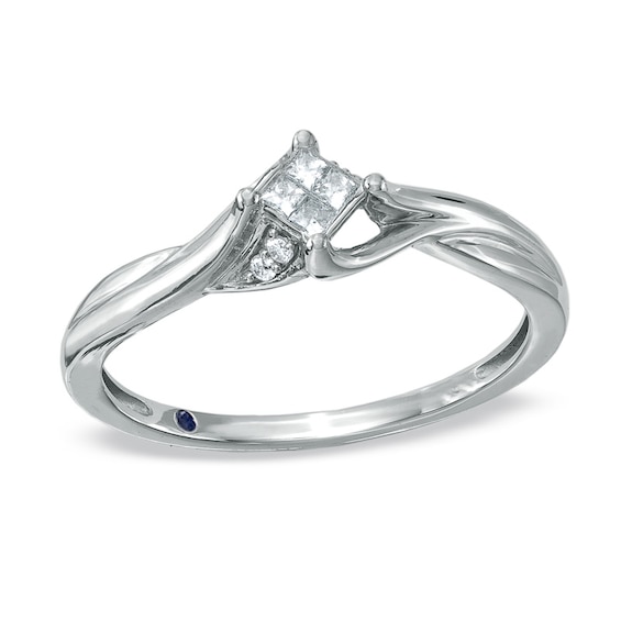 Cherished Promise Collectionâ¢ 1/10 CT. T.w. Princess-Cut Quad Diamond Promise Ring in 10K White Gold