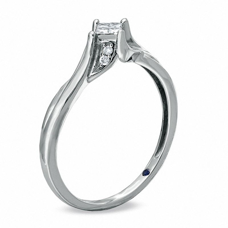 Main Image 2 of Cherished Promise Collection™ 1/10 CT. T.W. Princess-Cut Quad Diamond Promise Ring in 10K White Gold
