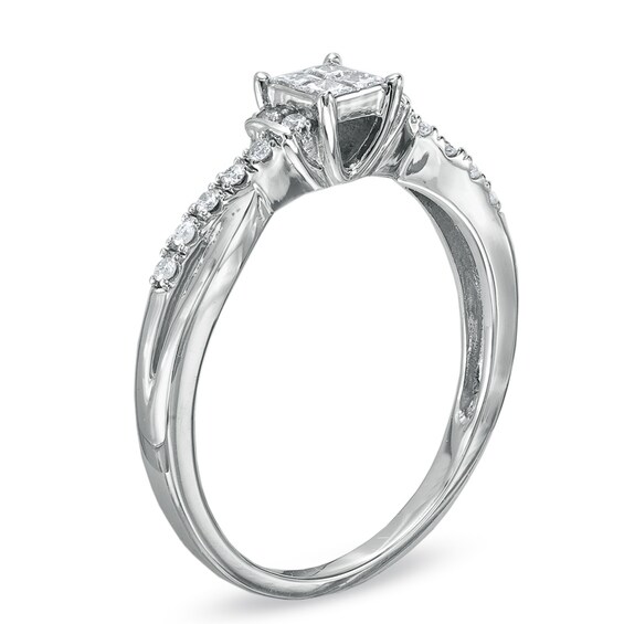 Cherished Promise Collectionâ¢ 1/4 CT. T.w. Quad Princess-Cut Diamond Wave Promise Ring in 10K White Gold