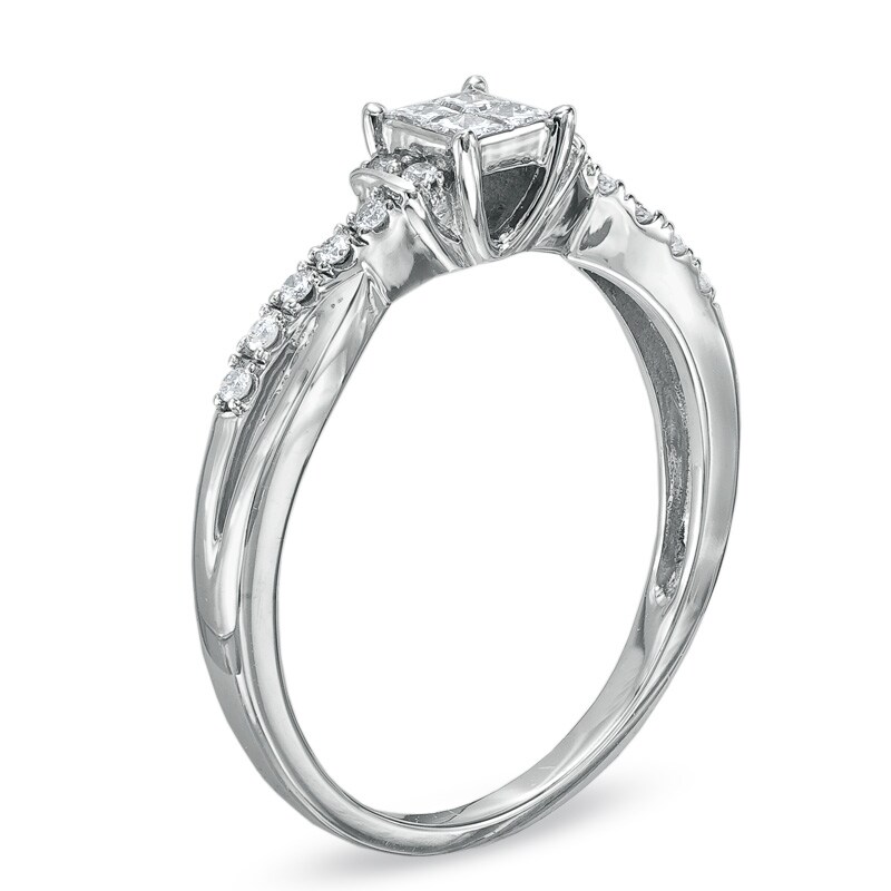 Main Image 2 of Cherished Promise Collection™ 1/4 CT. T.W. Quad Princess-Cut Diamond Wave Promise Ring in 10K White Gold
