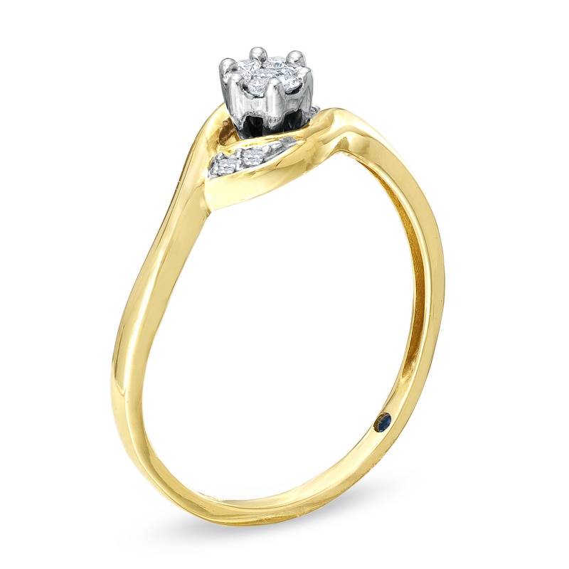 Main Image 2 of Cherished Promise Collection™ 1/10 CT. T.W. Composite Diamond Flower Promise Ring in 10K Two-Tone Gold