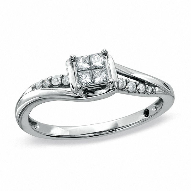 Main Image 1 of Cherished Promise Collection™ 1/5 CT. T.W. Quad Princess-Cut Diamond Twist Promise Ring in 10K White Gold