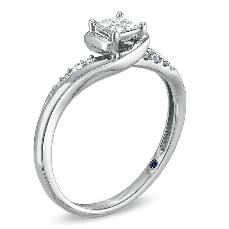 Main Image 2 of Cherished Promise Collection™ 1/5 CT. T.W. Quad Princess-Cut Diamond Twist Promise Ring in 10K White Gold