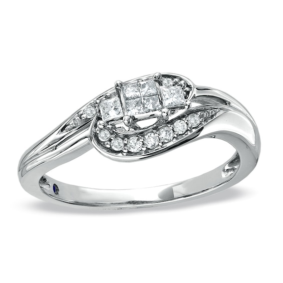 Cherished Promise Collectionâ¢ 1/4 CT. T.w. Quad Princess-Cut Diamond Scoop Promise Ring in 10K White Gold