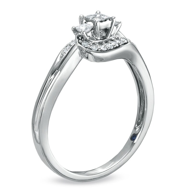 Main Image 2 of Cherished Promise Collection™ 1/4 CT. T.W. Quad Princess-Cut Diamond Scoop Promise Ring in 10K White Gold