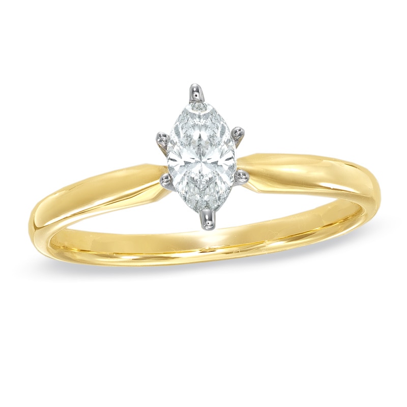 Main Image 1 of 3/8 CT. Certified Marquise Diamond Solitaire Engagement Ring in 14K Gold (J/I2)