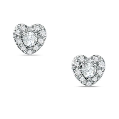 1 4 Ct T W Diamond Heart Frame Stud Earrings In 10k White Gold Zales