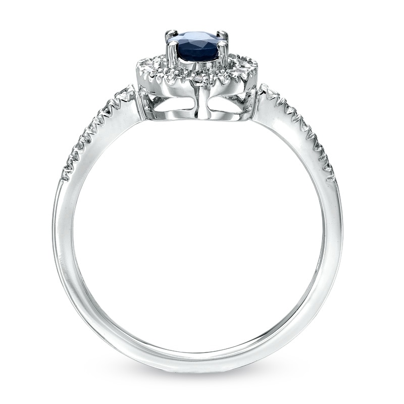 Oval Blue Sapphire and Diamond Accent Framed Engagement Ring in 10K White Gold