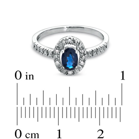 Oval Blue Sapphire and Diamond Accent Framed Engagement Ring in 10K White Gold