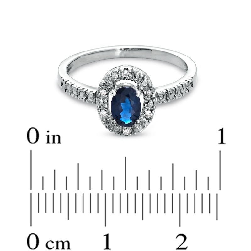 Oval Blue Sapphire and Diamond Accent Framed Engagement Ring in 10K White Gold