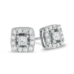 1/2 CT. T.W. Princess-Cut Diamond Cushion Frame Stud Earrings in 10K White Gold