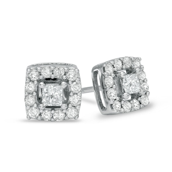 1/2 CT. T.w. Princess-Cut Diamond Cushion Frame Stud Earrings in 10K White Gold