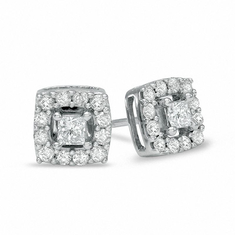 1 2 CT. T.W. Princess Cut Diamond Cushion Frame Stud Earrings in 10K White Gold Zales