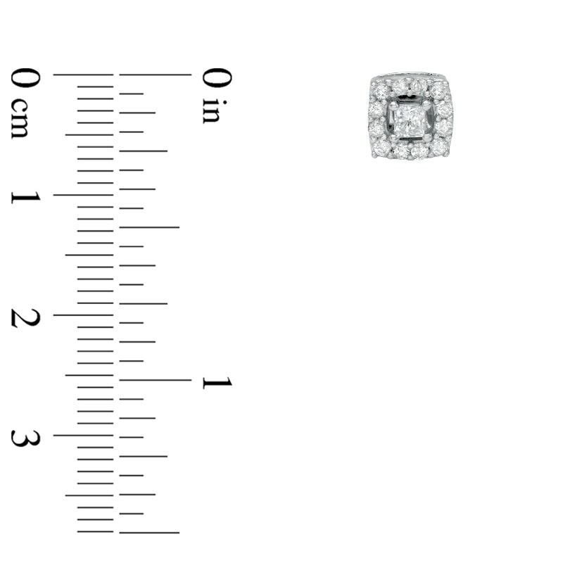 Main Image 2 of 1/2 CT. T.W. Princess-Cut Diamond Cushion Frame Stud Earrings in 10K White Gold
