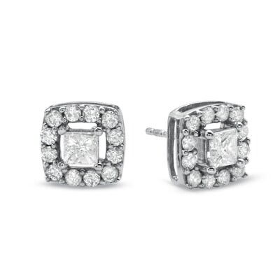 1 Ct T W Princess Cut Diamond Frame Stud Earrings In 10k White Gold 1 Ct T W Princess Cut Diamond Frame Stud Earrings In 10k White Gold