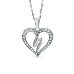 1/4 CT. T.W. Diamond Three Stone Bypass Heart Pendant in Sterling Silver