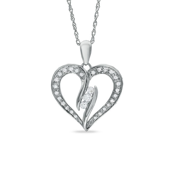 1/4 CT. T.w. Diamond Three Stone Bypass Heart Pendant in Sterling Silver