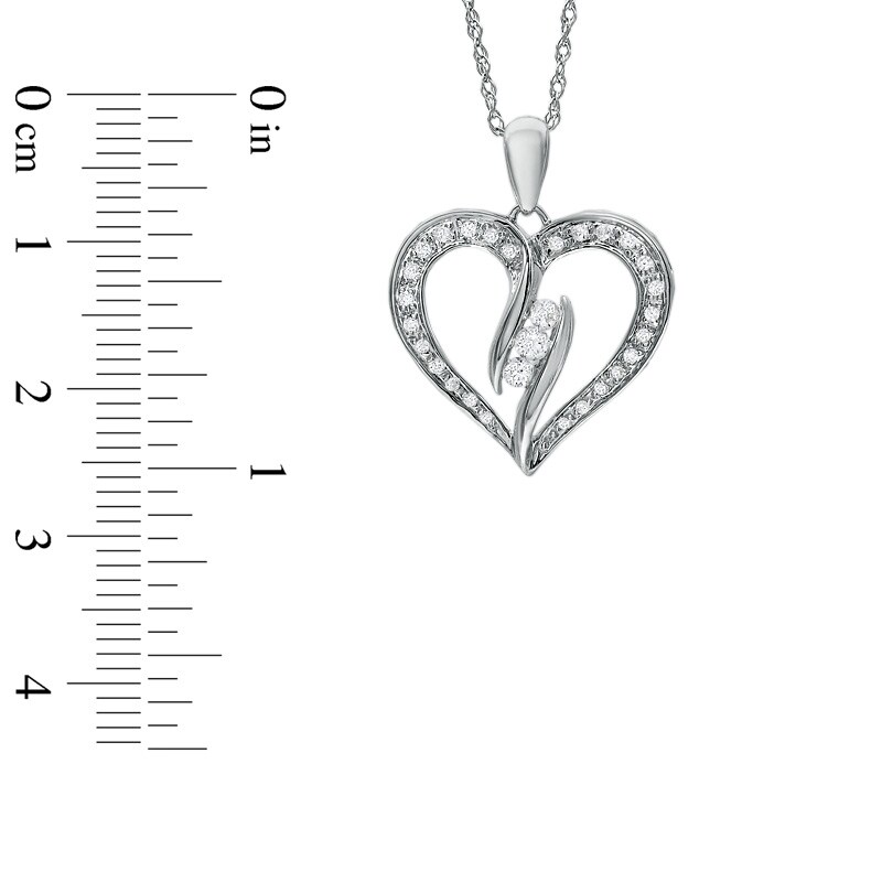 Main Image 2 of 1/4 CT. T.W. Diamond Three Stone Bypass Heart Pendant in Sterling Silver