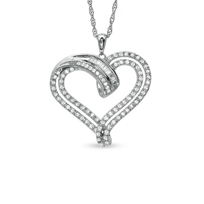 1 3 Ct T W Round And Baguette Diamond Heart Pendant In Sterling Silver Zales