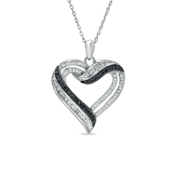 1/2 CT. T.w. Enhanced Black and White Diamond Heart Pendant in Sterling Silver