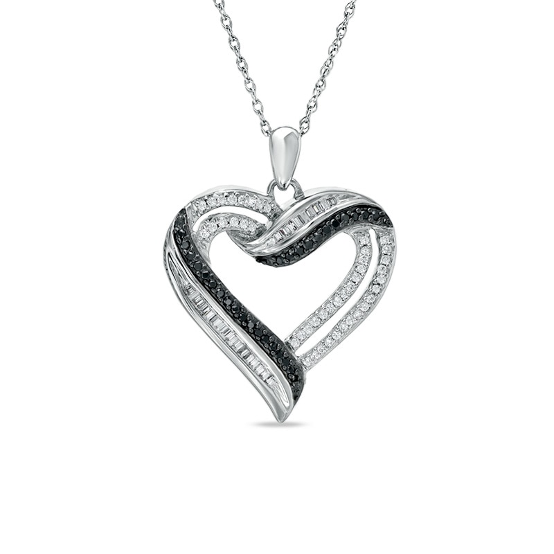 1/2 CT. T.W. Enhanced Black and White Diamond Heart Pendant in Sterling ...