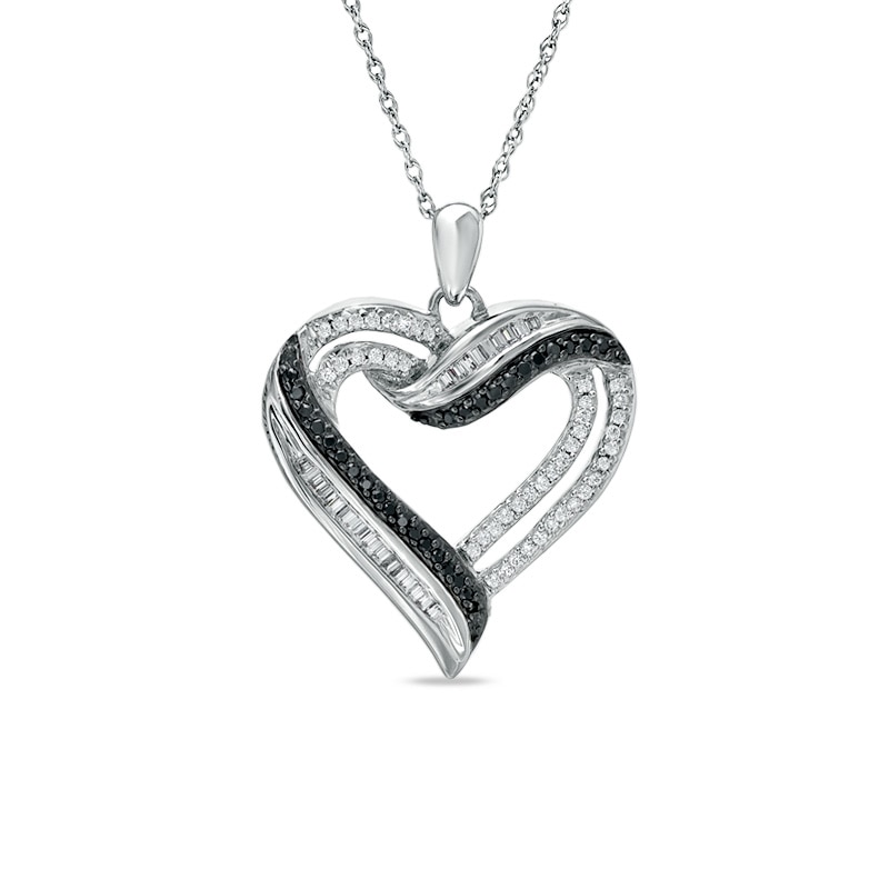 Main Image 1 of 1/2 CT. T.W. Enhanced Black and White Diamond Heart Pendant in Sterling Silver