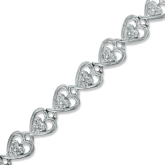 1/20 CT. T.w. Diamond Heart Line Bracelet in Sterling Silver