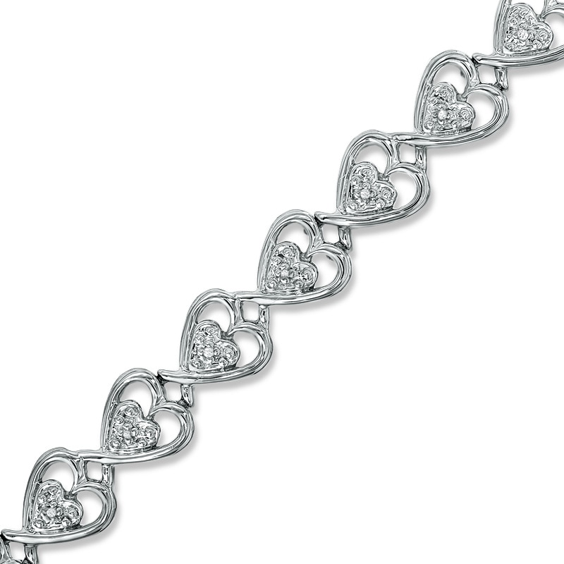 1/20 CT. T.W. Diamond Heart Line Bracelet in Sterling Silver