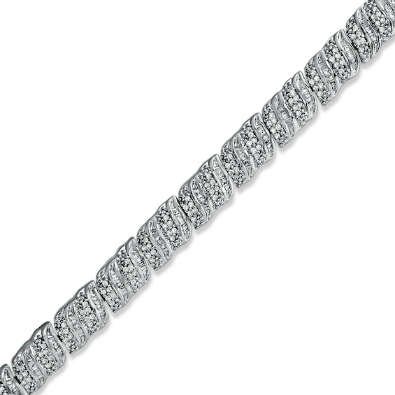1 CT. T.w. Round and Baguette Diamond Bracelet in Sterling Silver