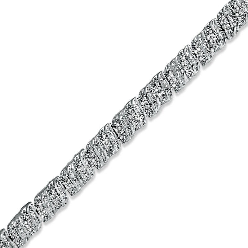 1 CT. T.W. Round and Baguette Diamond Bracelet in Sterling Silver