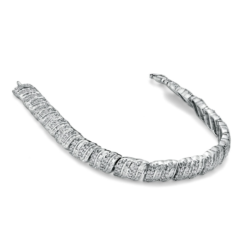 1 CT. T.W. Round and Baguette Diamond Bracelet in Sterling Silver