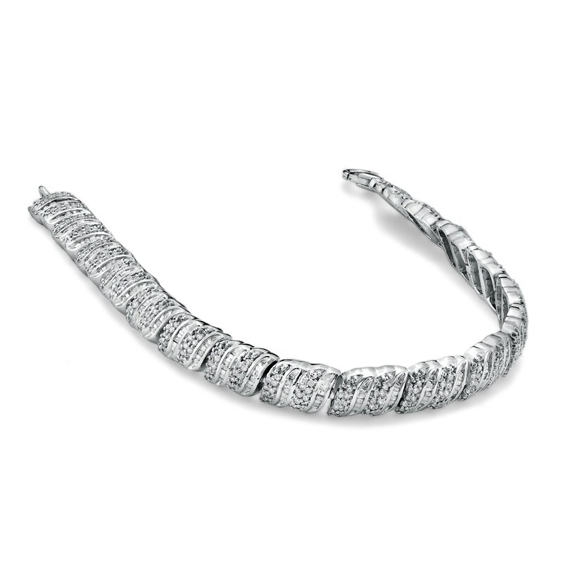 Main Image 2 of 1 CT. T.W. Round and Baguette Diamond Bracelet in Sterling Silver