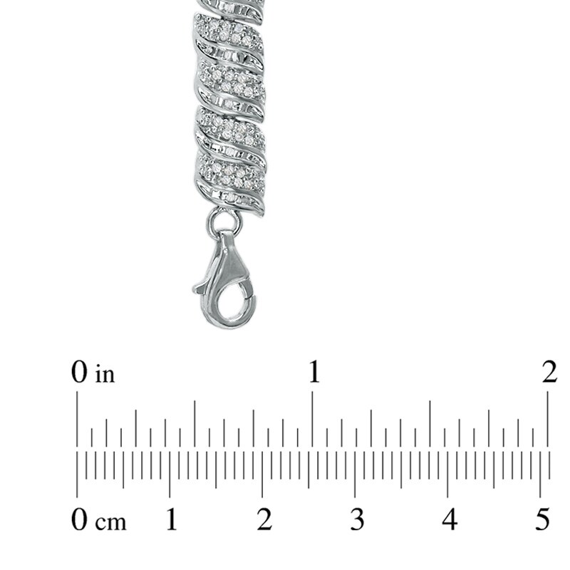 Main Image 3 of 1 CT. T.W. Round and Baguette Diamond Bracelet in Sterling Silver