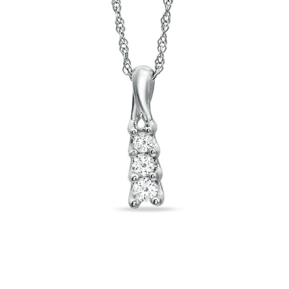 1 5 Ct T W Diamond Three Stone Pendant In 10k White Gold T W Diamond Three Stone Pendant In 10k White Gold